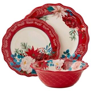 The Pioneer Woman Wishful Winter Rose Christmas Holiday Dinnerware Set 12pcs NIB